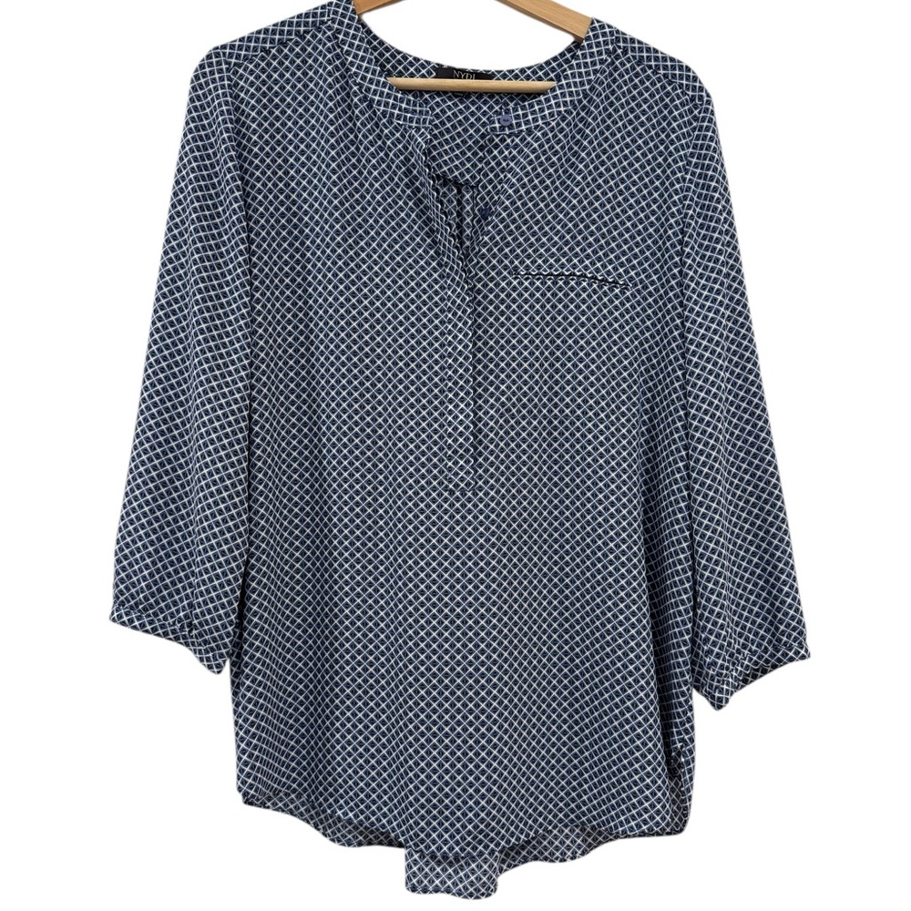 NYDJ Blue 3/4 Sleeve Relaxed Blouse